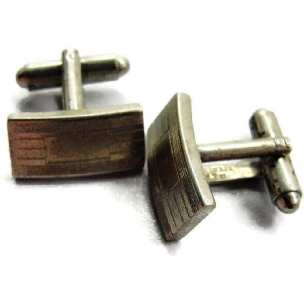 Rectangular Cufflinks With Horizontal Lines Sterl… - image 3